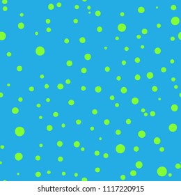 Polka dots seamless background. Geometric repeating pattern. Vector illustration. Bright green dots on blue background