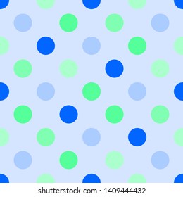 Polka dots seamless pattern with blue green color shades vector background 