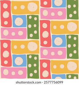 Polka dots seamless pattern. Circle confetti endless background. Birthday round elements repeat cover. Colorful chaotic spots continuous ornament. Surface design festive motif. Vector illustration.