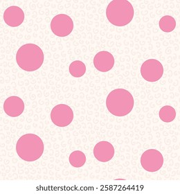 Polka dots seamless pattern. Circle confetti endless background. Pink birthday round elements repeat cover. Colorful chaotic spots continuous ornament. Vector urface design festive motif.