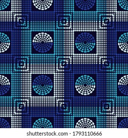 Polka dots seamless pattern. Circles of dots. Mosaic of ethnic figures. Patterned texture. Geometric background. Vector illustration for web design or print.