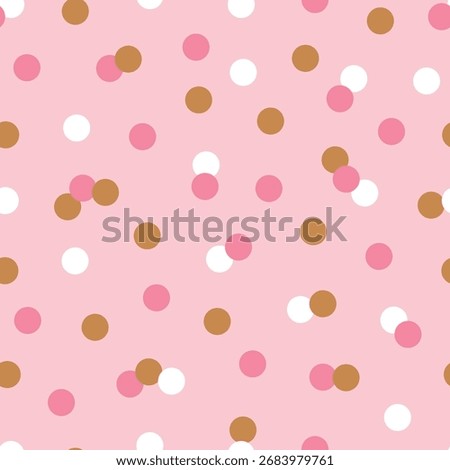Polka Dots Seamless Pattern. Dotted Background in Light Pink, Golden, White Colors. Small Scattered Circles. Vector Illustration