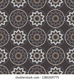 Polka dots seamless pattern. Flowers. Ethnic print. Boho. Multicolored. Simple design. Vector geometric background. Can be used in printing, textile, wrapping, web-design.