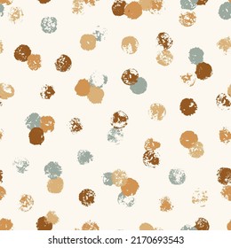 Polka Dots Seamless Pattern. Grunge Paint Circle Shapes Textures Abstract Background. Earthy Colors Round Spots with Rough Edges. Stamp Ink Blots. Hand Painted Stains. Vector illustration