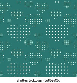 Polka dots seamless pattern with hearts. Valentines day background. Vector illustration