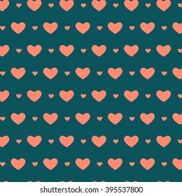 Polka dots seamless pattern with hearts. Valentines day background. Vector illustration

