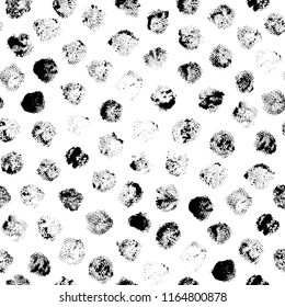 Polka dots seamless pattern. Ink illustration. Brush strokes. Geometric pattern for wrapping paper. Monochrome design. Isolated on white background.