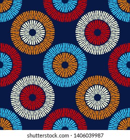 Polka dots seamless pattern. Mosaic of ethnic figures. Patterned texture. Geometric background. Can be used for wallpaper, textile, invitation card, wrapping, web page background.