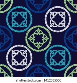 Polka dots seamless pattern. Mosaic of ethnic figures. Patterned texture. Geometric background. Can be used for wallpaper, textile, invitation card, wrapping, web page background.