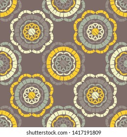 Polka dots seamless pattern. Mosaic of ethnic figures. Patterned texture. Geometric background. Can be used for wallpaper, textile, invitation card, wrapping, web page background.