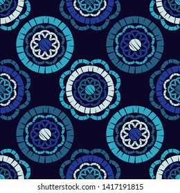Polka dots seamless pattern. Mosaic of ethnic figures. Patterned texture. Geometric background. Can be used for wallpaper, textile, invitation card, wrapping, web page background.
