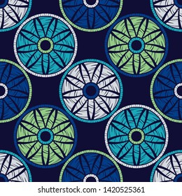Polka dots seamless pattern. Mosaic of ethnic figures. Patterned texture. Geometric background. Can be used for wallpaper, textile, invitation card, wrapping, web page background.