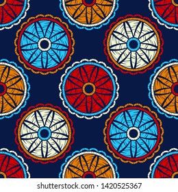 Polka dots seamless pattern. Mosaic of ethnic figures. Patterned texture. Geometric background. Can be used for wallpaper, textile, invitation card, wrapping, web page background.