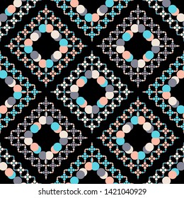 Polka dots seamless pattern. Mosaic of ethnic figures. Patterned texture. Geometric background. Can be used for wallpaper, textile, invitation card, wrapping, web page background.