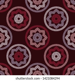 Polka dots seamless pattern. Mosaic of ethnic figures. Patterned texture. Geometric background. Can be used for wallpaper, textile, invitation card, wrapping, web page background.