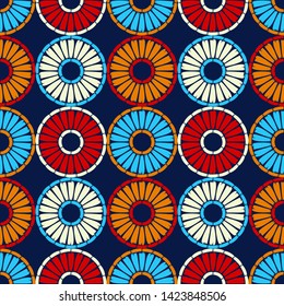 Polka dots seamless pattern. Mosaic of ethnic figures. Patterned texture. Geometric background. Can be used for wallpaper, textile, invitation card, wrapping, web page background.