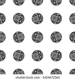 Polka dots seamless pattern. Mosaic of ethnic figures. Patterned texture. Geometric background. Can be used for wallpaper, textile, invitation card, wrapping, web page background.