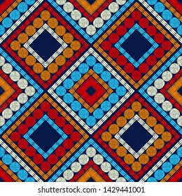 Polka dots seamless pattern. Mosaic of ethnic figures. Patterned texture. Geometric background. Can be used for wallpaper, textile, invitation card, wrapping, web page background.