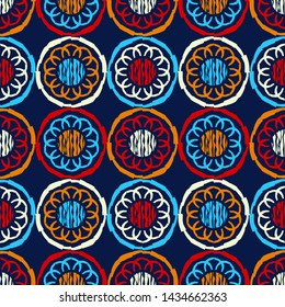 Polka dots seamless pattern. Mosaic of ethnic figures. Patterned texture. Geometric background. Can be used for wallpaper, textile, invitation card, wrapping, web page background.