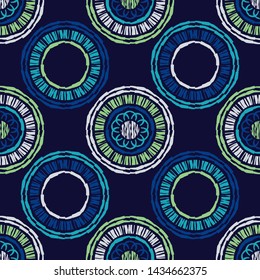 Polka dots seamless pattern. Mosaic of ethnic figures. Patterned texture. Geometric background. Can be used for wallpaper, textile, invitation card, wrapping, web page background.