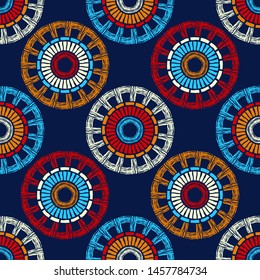 Polka dots seamless pattern. Mosaic of ethnic figures. Patterned texture. Geometric background. Can be used for wallpaper, textile, invitation card, wrapping, web page background.