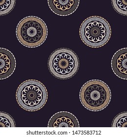Polka dots seamless pattern. Mosaic of ethnic figures. Patterned texture. Geometric background. Can be used for wallpaper, textile, invitation card, wrapping, web page background.