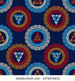 Polka dots seamless pattern. Mosaic of ethnic figures. Patterned texture. Geometric background. Can be used for wallpaper, textile, invitation card, wrapping, web page background.