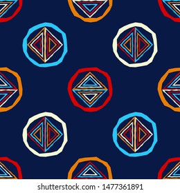 Polka dots seamless pattern. Mosaic of ethnic figures. Patterned texture. Geometric background. Can be used for wallpaper, textile, invitation card, wrapping, web page background.
