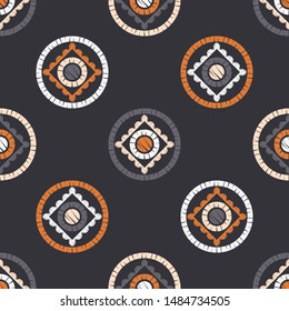 Polka dots seamless pattern. Mosaic of ethnic figures. Patterned texture. Geometric background. Can be used for wallpaper, textile, invitation card, wrapping, web page background.