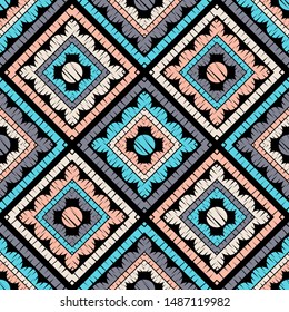 Polka dots seamless pattern. Mosaic of ethnic figures. Patterned texture. Geometric background. Can be used for wallpaper, textile, invitation card, wrapping, web page background.