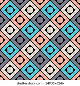 Polka dots seamless pattern. Mosaic of ethnic figures. Patterned texture. Geometric background. Can be used for wallpaper, textile, invitation card, wrapping, web page background.