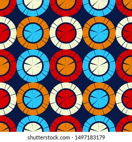 Polka dots seamless pattern. Mosaic of ethnic figures. Patterned texture. Geometric background. Can be used for wallpaper, textile, invitation card, wrapping, web page background.