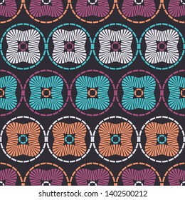 Polka dots seamless pattern. Multicolored. Ethnic print. Boho. Simple design. Vector geometric background. Can be used in printing, textile, wrapping, web-design.