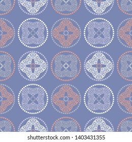Polka dots seamless pattern. Multicolored. Ethnic print. Boho. Simple design. Vector geometric background. Can be used in printing, textile, wrapping, web-design.