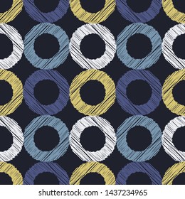 Polka dots seamless pattern. Multicolored. Ethnic print. Boho. Simple design. Vector geometric background. Can be used in printing, textile, wrapping, web-design.