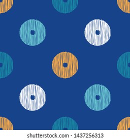 Polka dots seamless pattern. Multicolored. Ethnic print. Boho. Simple design. Vector geometric background. Can be used in printing, textile, wrapping, web-design.