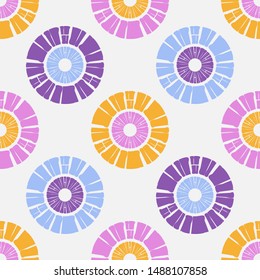 Polka dots seamless pattern. Multicolored. Ethnic print. Boho. Simple design. Vector geometric background. Can be used in printing, textile, wrapping, web-design.