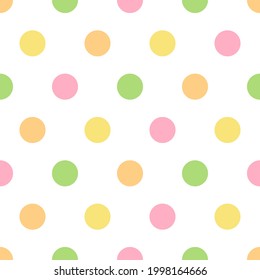 Polka dots seamless pattern. Pastel cute colors. Ideal for textile, wrapping paper or cards. Vector illustration.