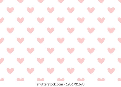 Polka dots seamless pattern with pink red light hearts. Valentines day background. Vector illustration.