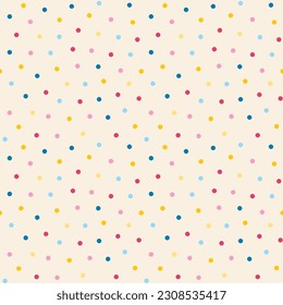El polka tiene un patrón impecable. Pequeños puntos de color en un fondo beige. Diseño sencillo en tonos pastel para tela, textil, papel, cubierta, etc.