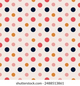 Polka dots seamless pattern. Small colored dots on a beige background. Simple pastel design for fabric, textile, paper, cover and etc.