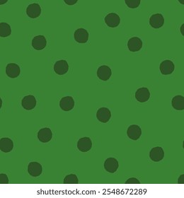 Polka dots seamless pattern. Small points on green background. Dotted backdrop. Cute spotted ornament. 