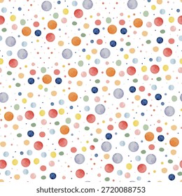 Patrón sin fisuras de lunares. Textura de círculos de acuarela. Diseño Abstractas de Fondo de pantalla de manchas de colores. Diseño de tela de Vector con puntos lindos dibujados a mano. No es IA