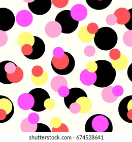  Polka Dots seamless pattern.Textile ink brush strokes texture in Pop Art style.Handdrawn trendy design for a logo, cards, invitations, posters 