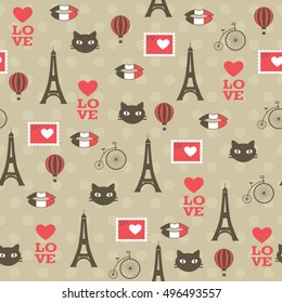 polka dots seamless vector pattern with french symbols