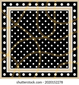 Polka dots silk scarf design. Vector Illustration.