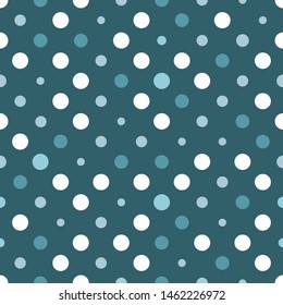 Polka dots texture. White on blue. Classic fashion style seamless background.