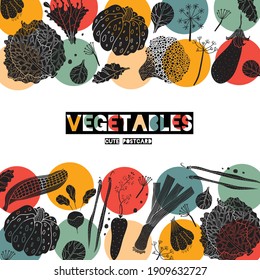 Los puntos de polka y las verduras. Cuidada tarjeta decorativa.