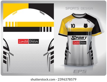 polka dots white black yellow stripes pattern design, illustration, textile background for sports t-shirt, football jersey shirt mockup for football club. consistent front view