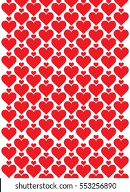 Polka dotted red hearts on a white background - seamless vector